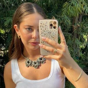 Vintage boho silver beaded statement necklace